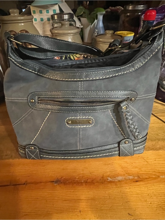 Born Handbags - Born Blue-Gray Shoulder Bag with Braided Accent